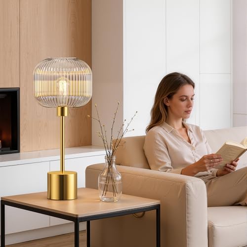 Glass Table Lamp for Living Room, Modern Gold Clear Bedroom Bedside Lamp - Image 5