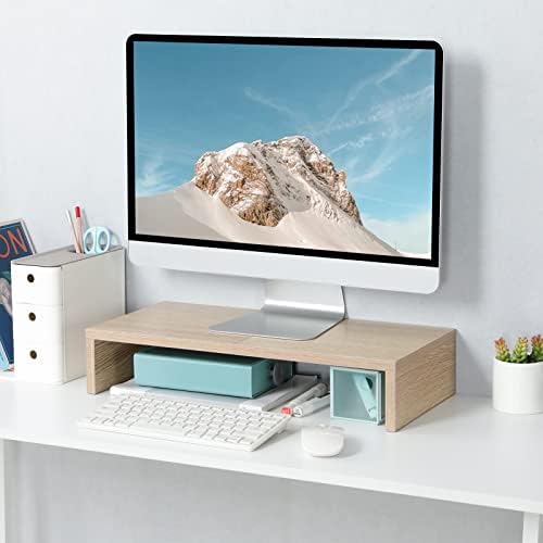 TEAMIX 20 inch Wood Monitor Stand Riser, Wooden Desktop Stand Shelf, Maple - Image 2