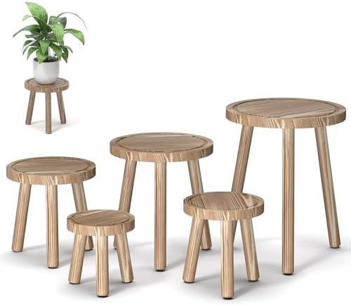 5-Pack Wood Plant Stands Indoor, Single Plant Stand for 6-12 Inch Pots, Mid-Century Modern Plant Stool, Tall Plant Stand for Large Plants for Living Room, Balcony, Office (Light Brown) by Unknown