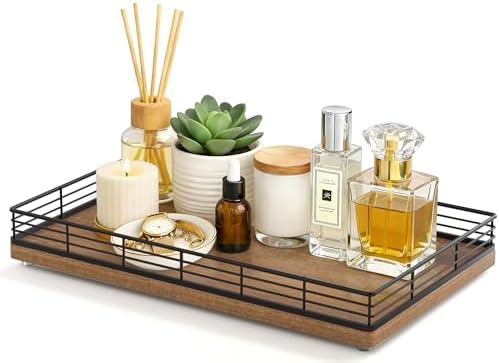 Bathroom Vanity Tray, 13" x 8" Acacia Decorative Wooden Tray for Countertop by Focusonit