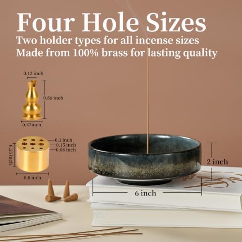 6" Ceramic Incense Holder for Sticks with 10 Holes,5in1 Handmade Flambé Glaze Incense Burner Bowl Ash Catcher for Stick,Coil,Cone,Sage,Palo Santo,Candle - Ideal for Yoga Spa Meditation Home Décor - Image 2