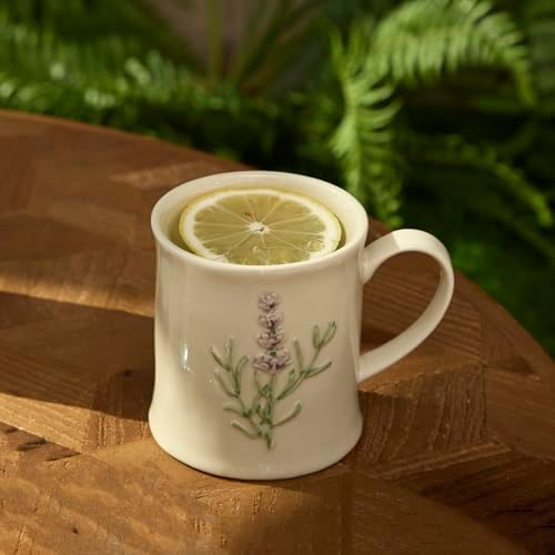 Artisanal Handcrafted Ceramic Mug with Sage Botanical Design - 10oz Off-White Stoneware Coffee Cup, Elegant Purple Sage Pattern, Dishwasher Safe, Comfort Grip Handle for Daily Use-4pack - Image 5
