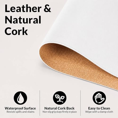 AFIING Cork Desk Mat 35.4" x 17", Dual-Sided Natural Cork & PU Leather Desk Pad, Non-Slip Waterproof Large Mouse Pad for Office, Home & Gaming, White - Image 3