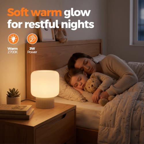 VOLISUN Mushroom Lamp, Plug-in Table Lamp with White Glass Shade, 2700K Warm White & Stepless Dimming, Modern Bedside Lamp for Bedroom, Living Room and Home Decor, 2 Pack (Brown) - Image 2