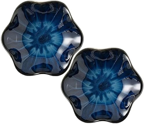 2Pcs Ceramic Jewelry Dish - Lotus Leaf Shape, for Ring Holder Necklace Small Key, Suitable for Mother Friend Sister, Gifts for Women, Cute Plate Trinket Tray, Home Decor (Blue-2PCS) by Koyzsen