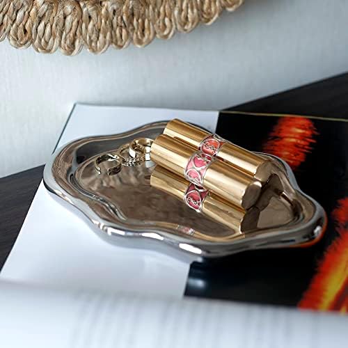 Jewelry Dish Trinket Tray for Women, Ring Dish Holder, Unique Cloud Shape Ceramic Plate Cute Things Vanity Aesthetic Room Decor Mother's Day Birthday (Silver) - Image 3