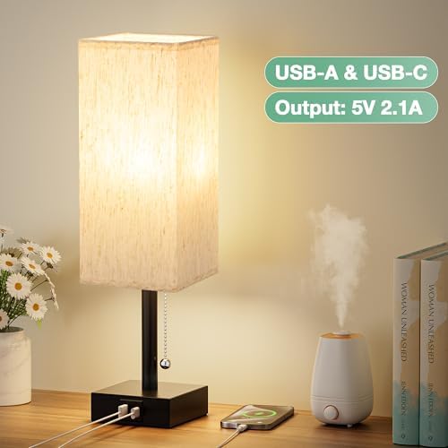 aooshine Bedside Table Lamp for Bedroom - 3 Color Temperatures, USB A+C - Image 4