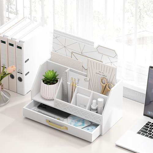 Wisuce Bamboo Mail Organizer Countertop with Drawers, Wooden Desk Organizer File Bill Sorter Storage Box for Desktop Letter Envelope Countertop Holder for Office Home School Organization - Image 4
