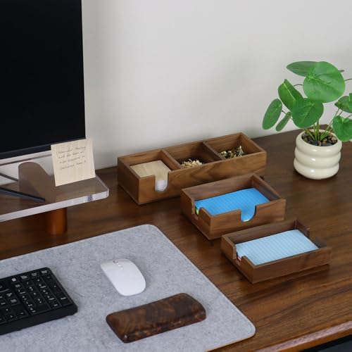 MultiBey Walnut Wood Sticky Notes Holder, 4x6 in Self -Sticky Note Memo Holder, Wooden Notepad Holder Dispenser Desk Supplies Desktop Accessories for Office Home School (L) - Image 5