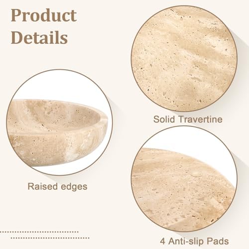 Hipiwe 7.9" Round Key Bowl for Entryway Natural Travertine Stone Tray - Image 6