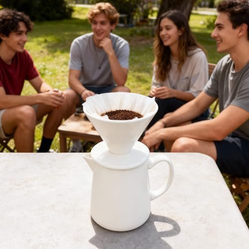 Ceramic Pour Over Coffee Maker Dripper - Uses Standard #2 & #4 Paper Filters, 450ml/15oz, White, Barista Style for Home & Office - Image 7