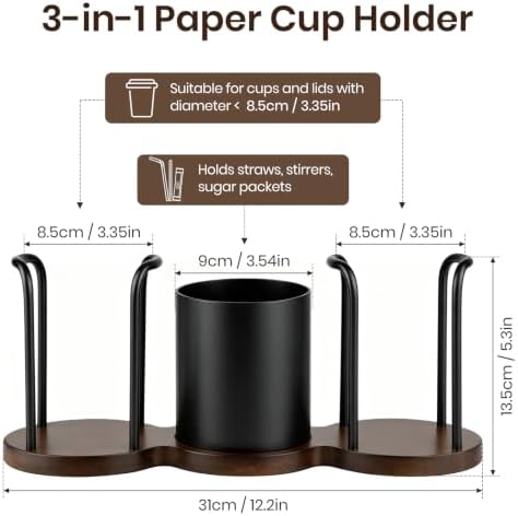 Coffee Cup Dispenser with Straw & Stirrer Storage Container (Black,S) - Image 2