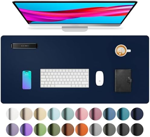 Aothia Leather Desk Pad Protector, Mouse Pad, Office Desk Mat, Non-Slip PU Leather Desk Blotter, Laptop Desk Pad, Waterproof Desk Writing Pad for Office and Home (Dark Blue,23.6" x 13.7") by AothiaSimpleNaturalUnique