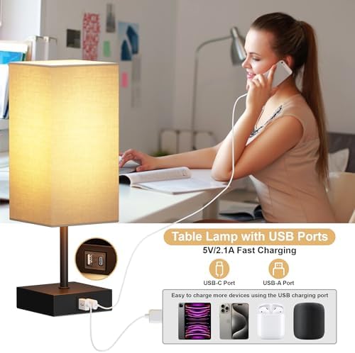 Touch Bedside Table Lamp for Bedroom, 14-Inch, Beige, Set of 2 - Image 3