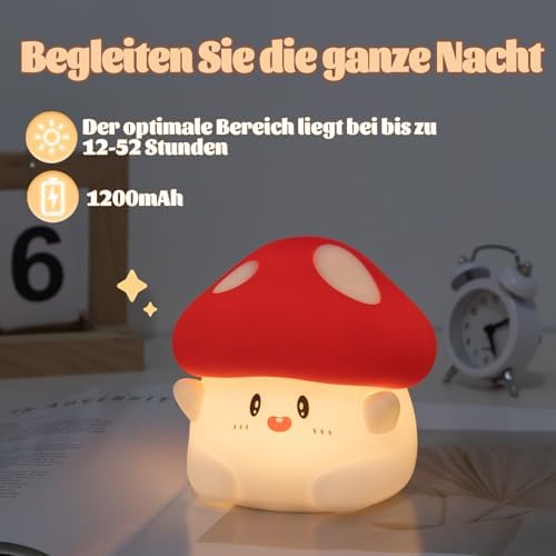 Rytinazzz Silicone Night Light for Kids, 50H Long Battery Mushroom Lamp, Gift for Kids, Cute Bedside Light for Girls Room, Rechargeable Tap Control - Image 4