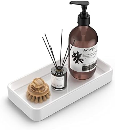 Gurygo 8" - Small Rectangular Vanity Tray for Bathroom - Ceramic Kitchen Soap Tray - Countertop and Vanity Tray - Comestic Holder Bathtub Organizer - Bathroom Tray, (White, Set/1) by FocusonHomeKitchen