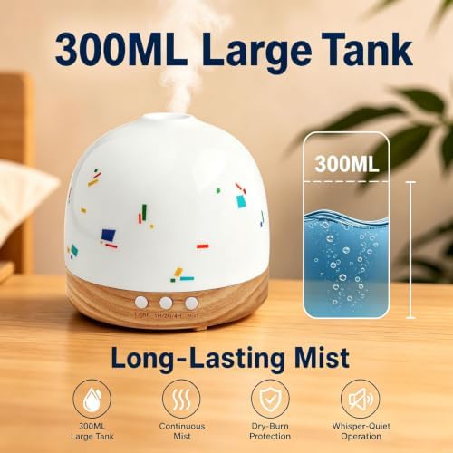 300ml Essential Ceramic Diffuser,Round Aroma Luruxy Porcelain Diffuser Night Light Captivating Exquisite Blue and White Patterned Elegance Nano Water Mist Humidifier - Image 2