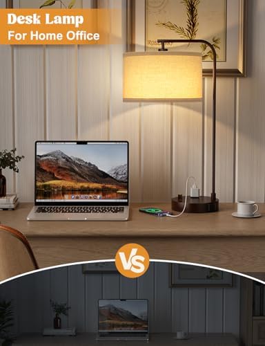 20.7" Tall Table Lamp with USB & Outlet, Fully Dimmable Nightstand Lamp - Image 4