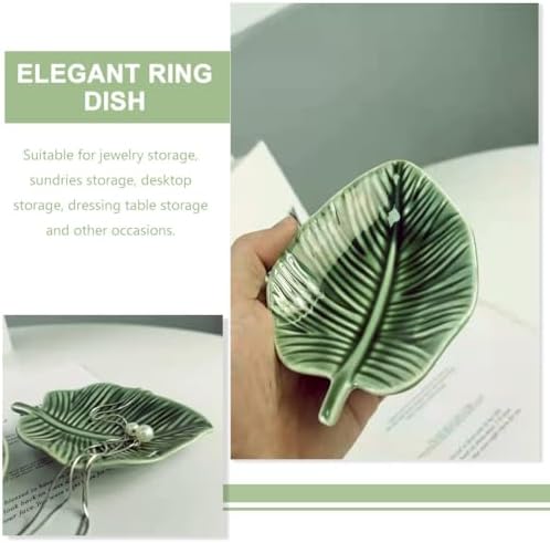 Operitacx Leaf Shape Ring Dish Green Decorative Jewelry Plate Multi-Function Trinket Tray for Desktop Jewelry Holder Home Storage Dressing Table Party Decor 5.51 X 4.33 X 1.18 in - Image 4