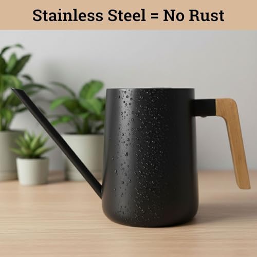 Metal Small Indoor Watering Can with Long Spout & Real Wood Handle, 35oz - Image 3