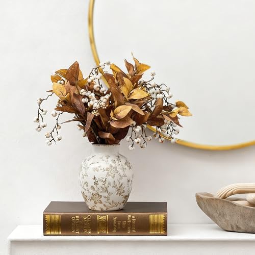 SIDUCAL Ceramic Vintage Vase, 5.83 Inch Retro Ice Cracked Chinoiserie Floral Vase, Rustic Farmhouse Vases for Home Decor, Bookshelf, Garden, Chinoiserie Decor, Tuscan Decor, Brown Floral Pattern - Image 3
