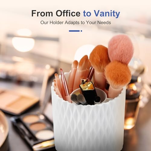 Pen Holder - 360° Rotating, 5 Slot Pen Holder For Desk. Pencil Holder For Office,School,Dorm Room&Vanity, Desk Accessories(White) - Image 3