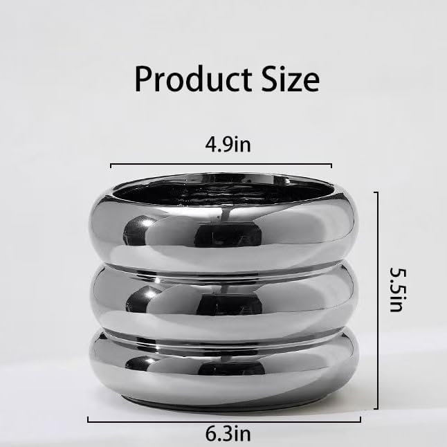 Ceramic Plant Pot Indoor, 6.5 Inch Flower Pot with Drainage Hole, Tiered Bubble Design Ceramic Planter for Home & Office Decor (Silver) - Image 3