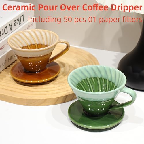 Ceramic Pour Over Coffee Dripper with 50 Pack 01 Paper Filter - Image 2
