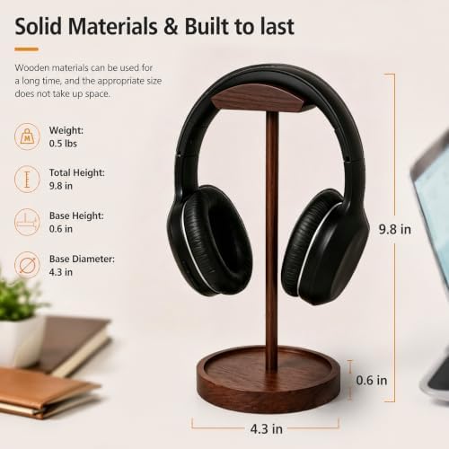 Headphone Stand Nature Wood Headset Hanger Mount Hook Gaming Holder Desktop Earphone Artful Functional Stand for All Headsets with Solid Wooden Base - Image 2