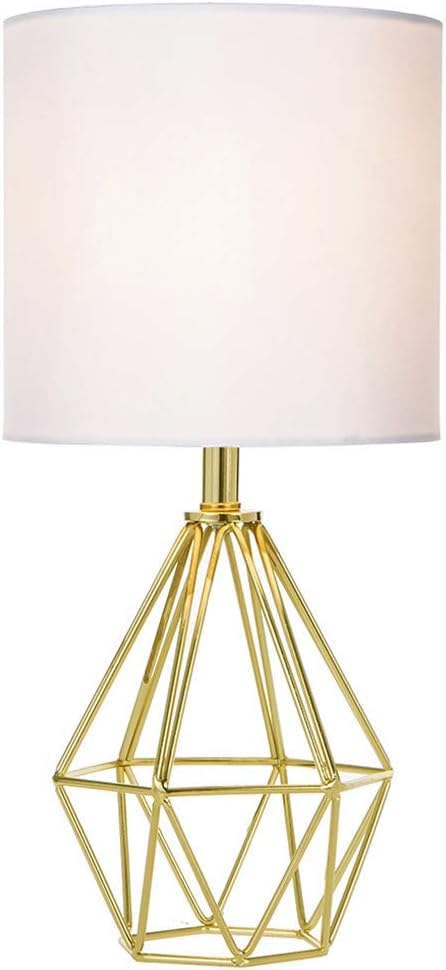 Gold Modern Small Table Lamp for Bedroom & Living Room - Geometric Metal Base, White Fabric Shade, Ideal for Bedside & Kids' Desk, Nightstand Lamp by COTULIN