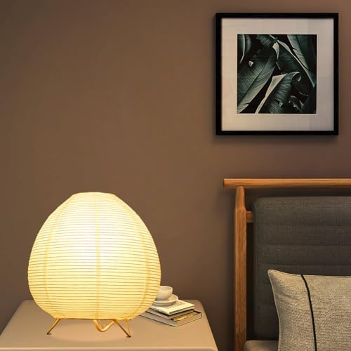 Small Table Lamp, Cute Paper Lamp, Ambient Lighting Lamp, Cozy Bedside Lamp, Minimalist Warm Glow Light for Bedroom Living Room Kids Room Dorm (White, 8inch) - Image 3