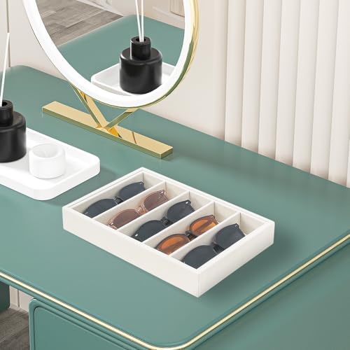 Bedside Organizer - Multi-use Holder for Desk Drawer, Nightstand, Desktop - Catchall Tray for Jewelry, Sunglasses, Phone, Watch, Perfume, Lipstick (Beige 5Grid) - Image 5