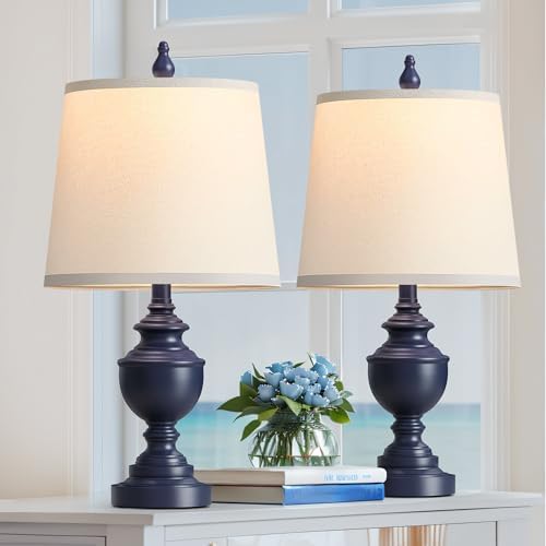 PARTPHONER Retro Table Lamps Set of 2, Bedside Lamp for Bedroom Rustic Farmhouse Table Lamps for Living Room, Vintage Nightstand Lamps with White Shades, Blue by PARTPHONER