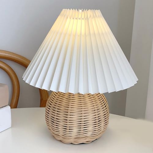 Fafeicy Small Table Lamp Vintage Pleated Aesthetic Rattan Mini Lamp for Bedroom Living Room Side Table - Image 5