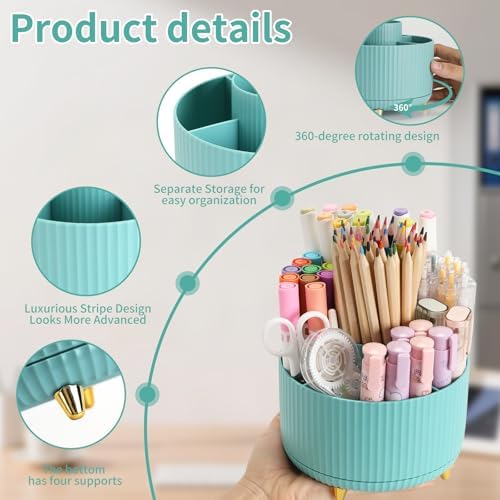 Camelmother 360°Rotating Pen&Pencil Holder For Desk With 5Slots Cute Office - Image 4
