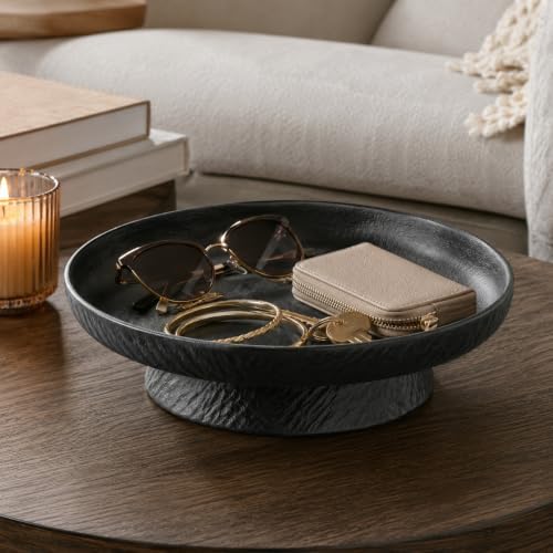 Black Purse Bowl for Women, 8 in Textured Ceramic Catchall - Image 2
