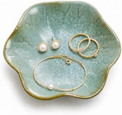 Blue Green Jewelry Dish Tray, leaf Ring Dish Tray, Earring Holder Dish by GISK