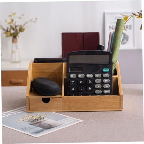 9.6x5.9x4.3in Bamboo Desk Organizer with Drawer and Tray - Image 5