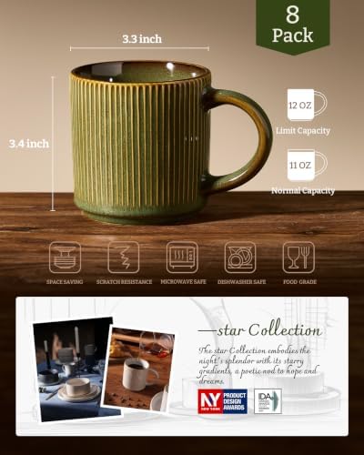 famiware Coffee Mug Set of 8, Star 12 oz Ceramic Mugs Cups Set with Handle - Image 6