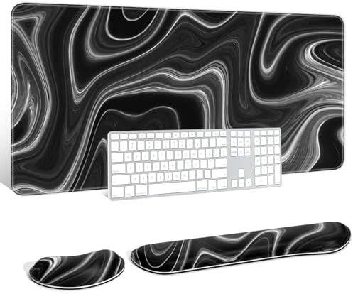 Auhoahsil Large Mouse Pad with Wrist Rests for Keyboard & Mouse, Thick Soft Ergonomic Memory Foam Wrist Supports, Big & Long Desk Mat 35.5 x 15.7 in, for Office Gaming Computer, Abstract Contour by Auhoahsil