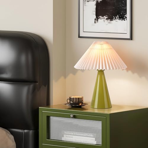 Ziqqeelam Green Small Table Lamp, Cute Table Lamp, Pleated Table Lamp,Light Blue Bedroom Lamps for Nightstand, Small Scalloped Lamp Shade Table Lamps for Small Spaces for Bedroom,Living Room - Image 7
