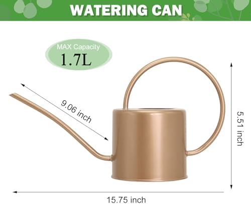 Indoor Watering Can for Houseplants- Long Spout Metal Watering Can for Indoor Plants,Succulents or Outdoor Garden Flower, 1.7L / 40 oz Gold - Image 4