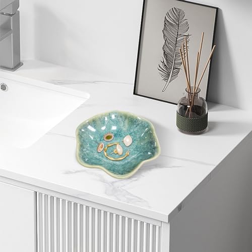 Ceramic Jewelry Dish,Leaf Jewelry Tray Key Tray,Jewelry Holder,Small Ring Dish Holder Jewelry Plate Trinket Dish Catchall Tray Nightstand Decor For Entryway Table Green Room Decor（Crystal Green） - Image 4