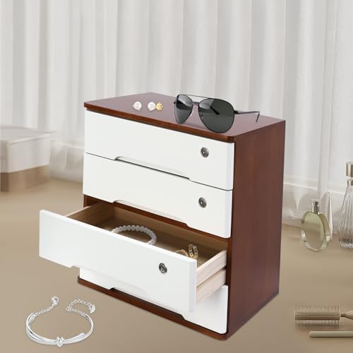 4-Tier Desktop Storage Box with Lockable Drawer, Wooden Desk Organizer for Office Supplies, Flat File Cabinet, Minimalist Design for Home & Office Use(Walnut+White) - Image 4