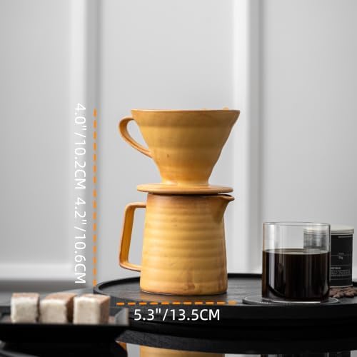 Pour Over Coffee Maker,Ceramic Coffee Maker With 40 pcs Paper Filter，15oz/450ml Pour Over Coffee Dripper (Yellow, V02) - Image 2
