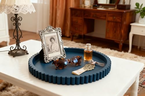 Handmade 12in Decorative Tray for Coffee Table Tray Decor, Blue Wooden Decorative Round Tray for Kitchen, Living Room, Home Decor - Image 5
