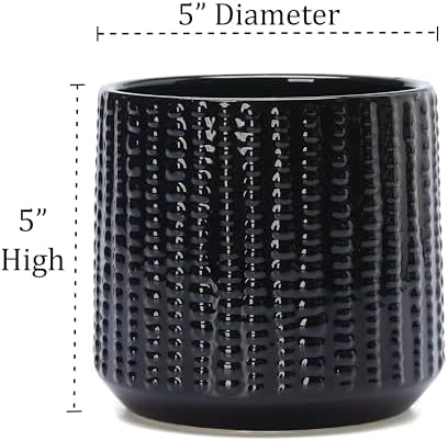 Ceramic Planter Pot with Drainage Hole, 5 Inch Dia, Indoor and Outdoor, Home Patio Garden, Plants&Flowers, Textured Round (Black) - Image 5