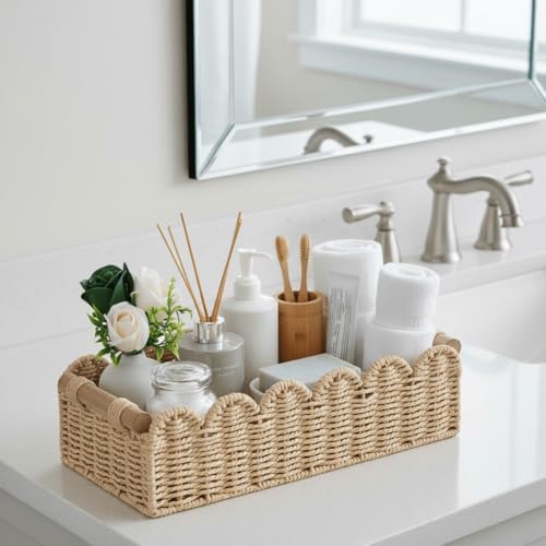 CubesLand Scalloped Toilet Paper Storage Basket W/Handle for Home Decor - Image 4