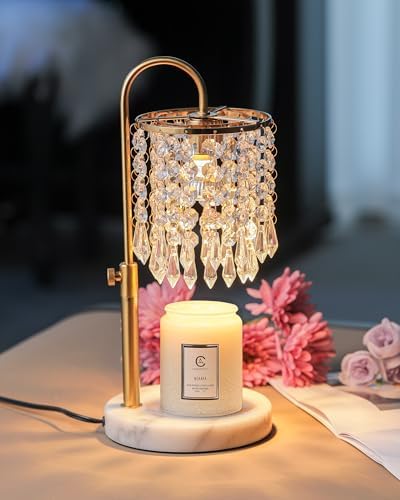 Candle Warmer Lamp with Timer Dimmer and 3 Bulbs, Candle Lamp Warmer with Marble Base for Adjustable Height, Crystal Candle Lamp for Jar Candles, House Warming Gifts Home Room Decor, Gold by Newswell