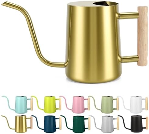 Watering Can Indoor Plants, 35oz Small Stainless Steel Metal Watering Can Modern Decorative Watering Pot with Long Spout for Indoor House Plant Bonsai Garden Flowers (Gold) by GUKJOB